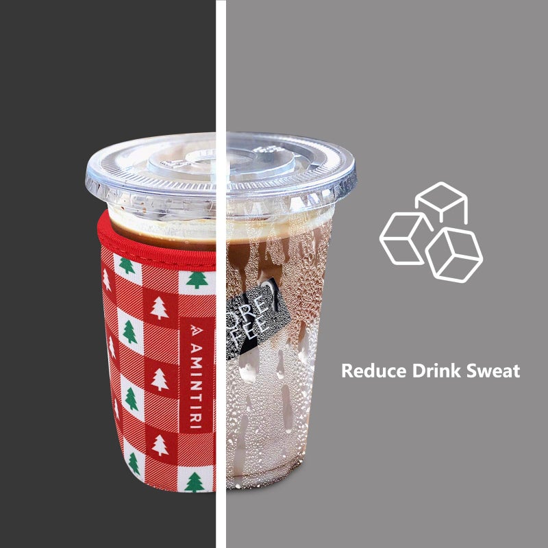 Amintiri 3 Pack Reusable Sleeve for Iced Coffee Cup  Coffee Neoprene Sleeve for Iced&Hot Drinks  Coffee Sleeve Compatible with Starbucks  Dunkin Coffee Cup. (Christmas Checkerboard) - Image 3