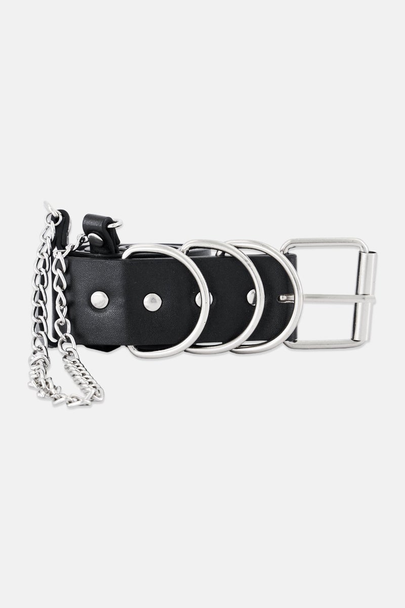 Sinsay Women Leather Belt With Chain, Black - Image 1