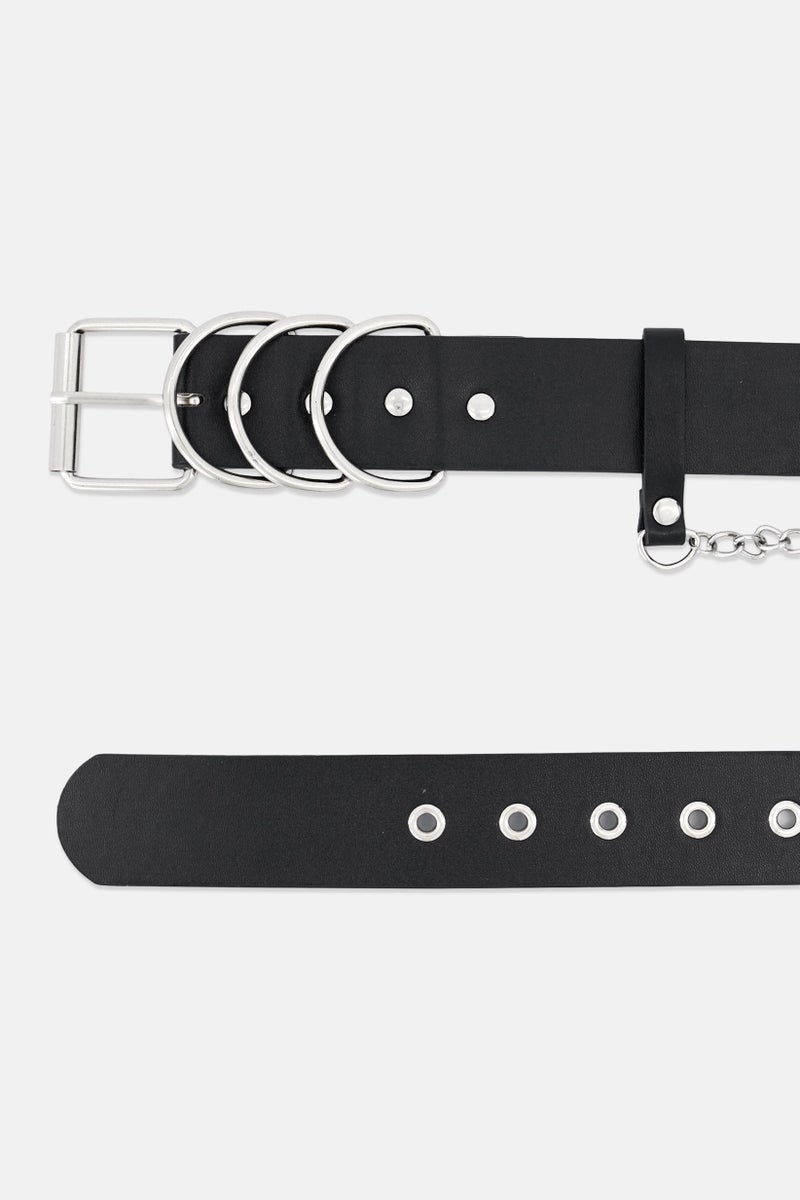 Sinsay Women Leather Belt With Chain, Black - Image 2