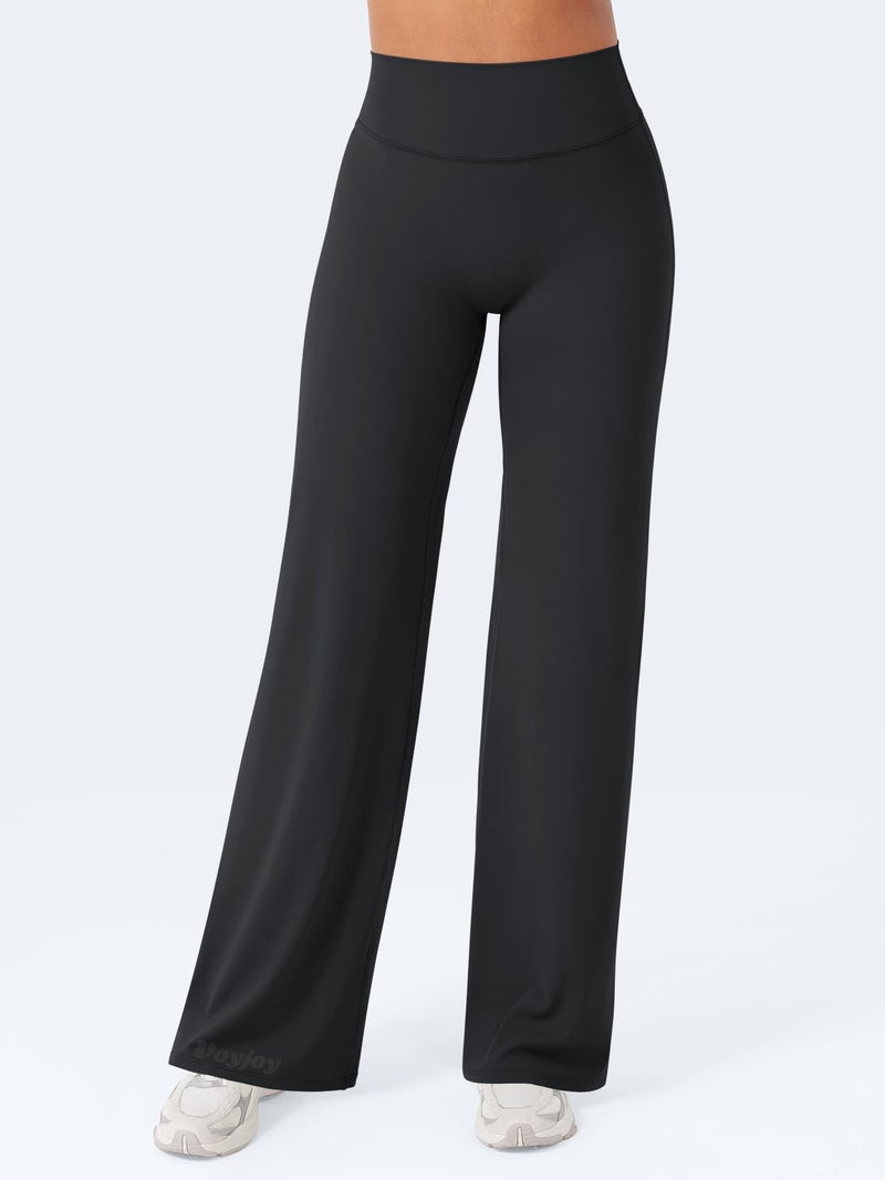 VOYJOY Straight Leggings Bottoms Wide Leg Pants for Women 29"/ 31.5"/33"/35" High Waist Stretch Casual Sweatpants Black - Image 4