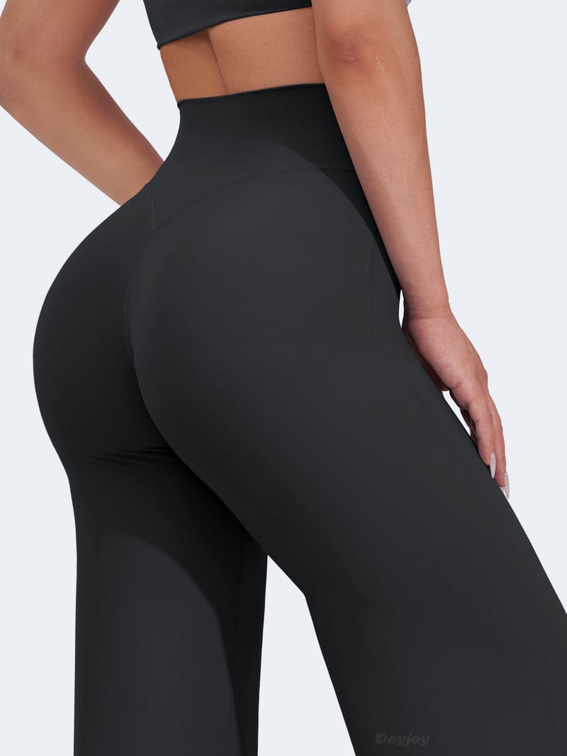 VOYJOY Straight Leggings Bottoms Wide Leg Pants for Women 29"/ 31.5"/33"/35" High Waist Stretch Casual Sweatpants Black - Image 3