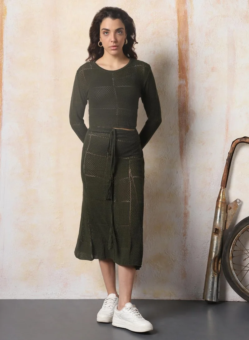 HIGH STAR Self-Designed Crochet Round Neck Top & Skirt Co ord