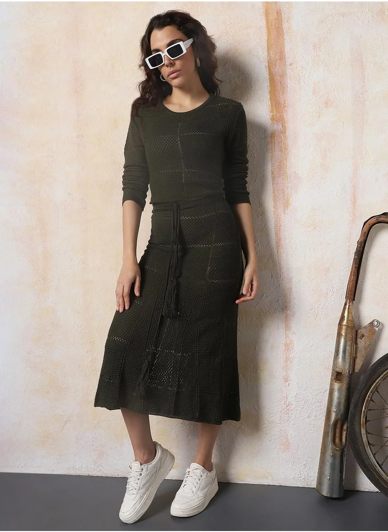 HIGH STAR Women's Olive 100% Cotton Solid Full Length Casual Regular Regular Fit Co-Ords