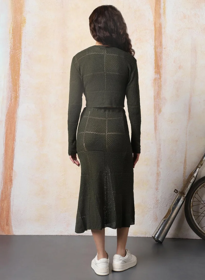 HIGH STAR Self-Designed Crochet Round Neck Top & Skirt Co ord