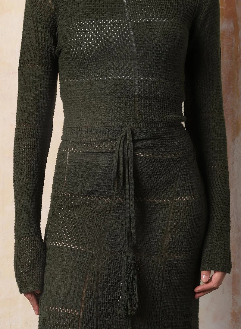 HIGH STAR Self-Designed Crochet Round Neck Top & Skirt Co ord