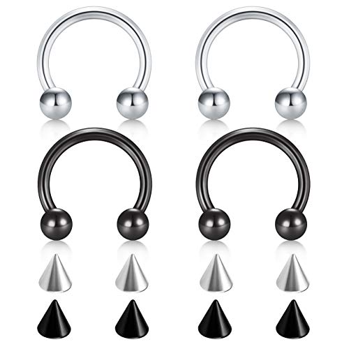 D.Bella 14G Surgical Steel Nose Septum Horseshoe Hoop Eyebrow Lip Navel Belly Nipple Piercing Ring 10mm Helix Tragus Daith Rook Earrings w Replacement Spikes - Image 1