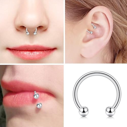 D.Bella 14G Surgical Steel Nose Septum Horseshoe Hoop Eyebrow Lip Navel Belly Nipple Piercing Ring 10mm Helix Tragus Daith Rook Earrings w Replacement Spikes - Image 3