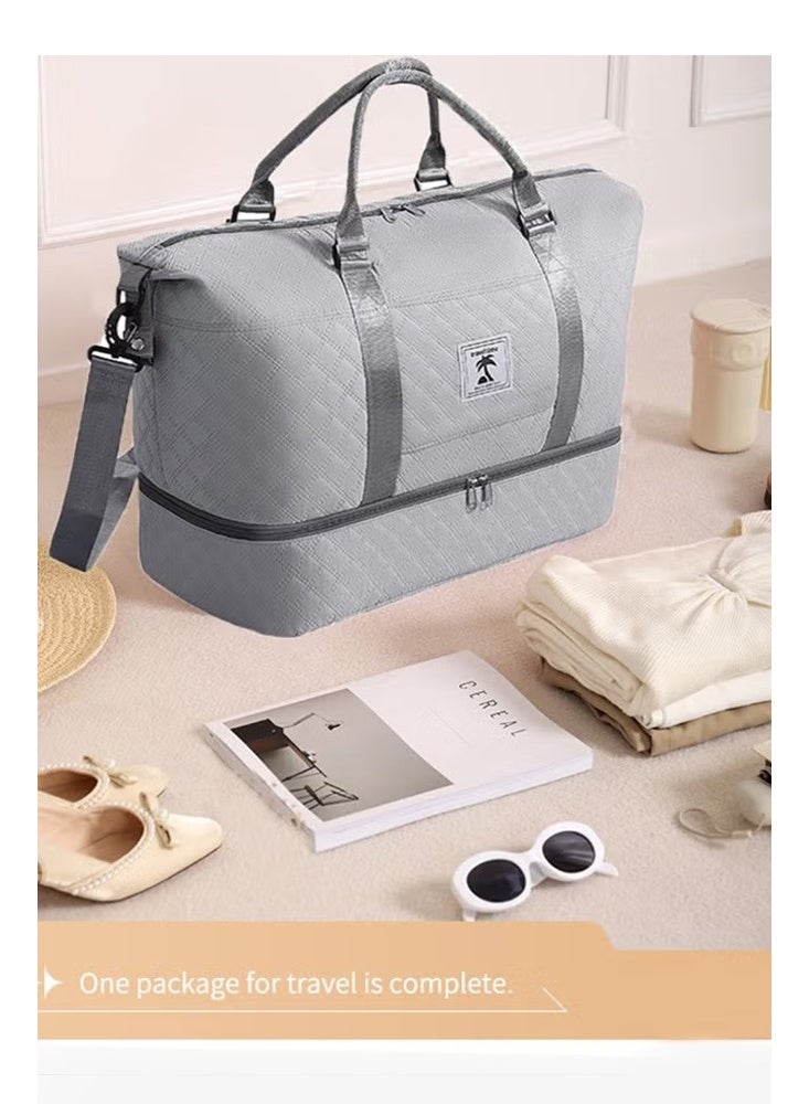 YIJIA HOME GOODS Diamond-Shaped Large-Capacity Hand-Held Duffel Bag, Separate Dry And Wet Shoe Warehouse, Fitness Yoga Bag Duffel Bag To Be Delivered Bag, Suitable For Short-Distance Business Trips And Trips, Grey - Image 3