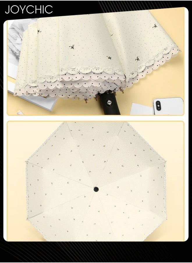 Joychic - Simple Style Auto 3 Folding Anti-UV Sun And Rain Umbrellas For Women Ladies Girls Beige - Image 1