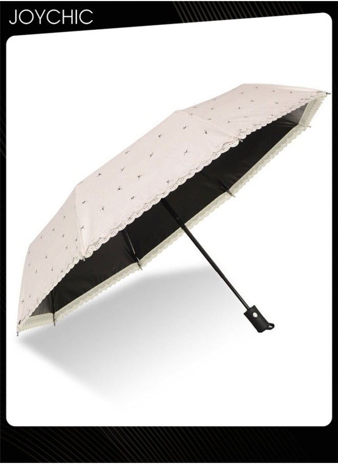 Joychic - Simple Style Auto 3 Folding Anti-UV Sun And Rain Umbrellas For Women Ladies Girls Beige - Image 1