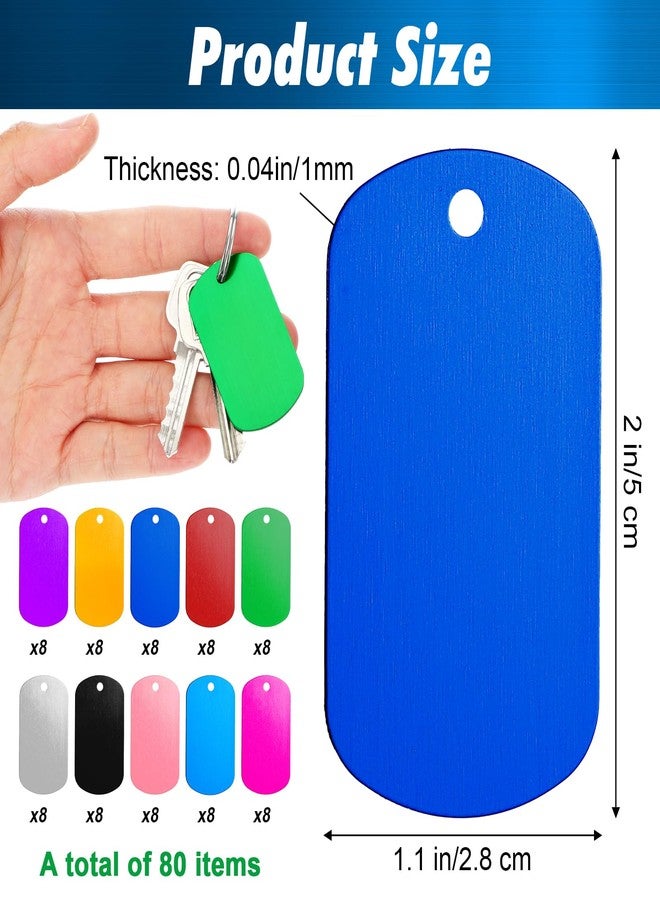 AojSup 80 Pcs Aluminum Dog Tags, Blank Discs for DIY Decorative Craft Pet Tags, Metal Stamping, Multicolor, 50 x 29 x 1 Mm, 3 mm Hole - Image 2