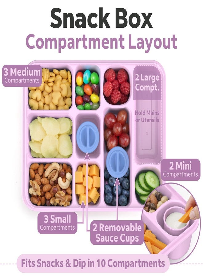Sunhanny Snackle Box Container for Adults with 10 Compartment, Divided Serving Tray with Lid and Handle and 2 Sauce Containers, Portable Snack Box Container for Charcuterie Party Travel, Purple - Image 3