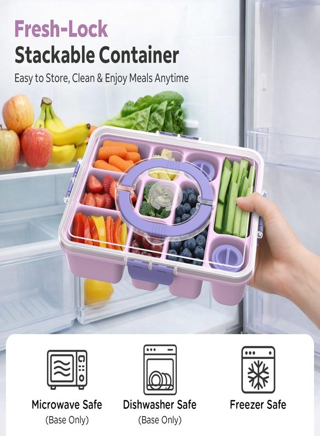 Sunhanny Snackle Box Container for Adults with 10 Compartment, Divided Serving Tray with Lid and Handle and 2 Sauce Containers, Portable Snack Box Container for Charcuterie Party Travel, Purple - Image 5