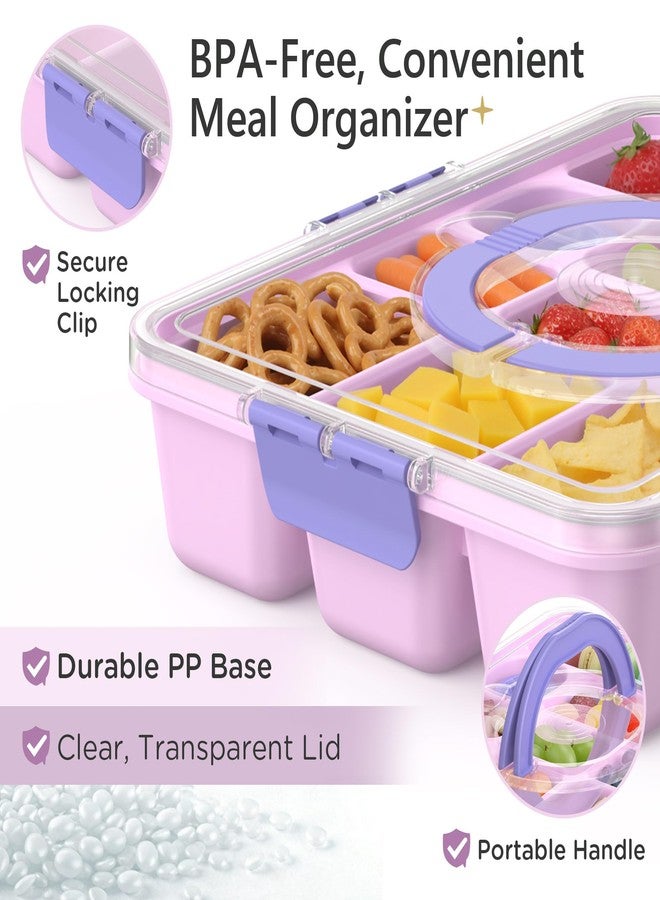 Sunhanny Snackle Box Container for Adults with 10 Compartment, Divided Serving Tray with Lid and Handle and 2 Sauce Containers, Portable Snack Box Container for Charcuterie Party Travel, Purple - Image 4