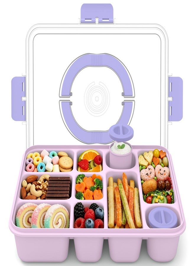 Sunhanny Snackle Box Container for Adults with 10 Compartment, Divided Serving Tray with Lid and Handle and 2 Sauce Containers, Portable Snack Box Container for Charcuterie Party Travel, Purple - Image 1