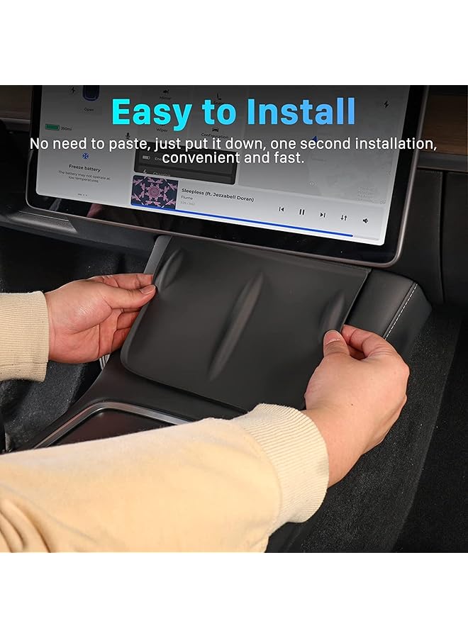 SYOSI Car Silicone Mat, Center Console Wireless Charger Silicone Mat, Anti-Skid Pad Interior, For 2021-2022 Tesla Model 3 Model Y Interior Accessories (Black) - Image 2