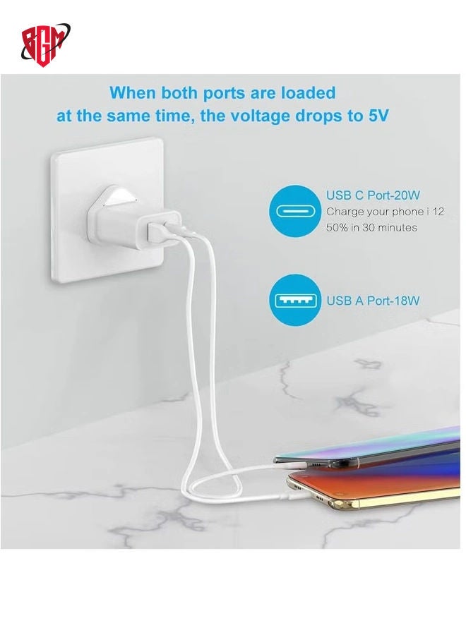 BGM 20W PD USB C Plug Charger Dual Port Wall Plug Charging with for i Phone 13 Pro i Pad i Phone 12/12 Mini/12 Pro/Max/11/XR/X Pixel Samsung (White) - Image 1