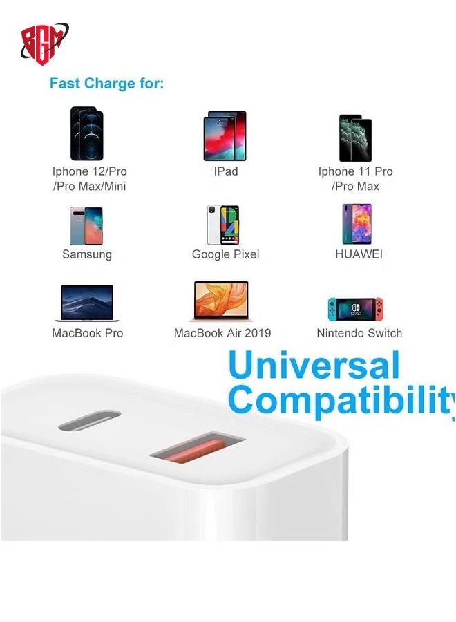 BGM 20W PD USB C Plug Charger Dual Port Wall Plug Charging with for i Phone 13 Pro i Pad i Phone 12/12 Mini/12 Pro/Max/11/XR/X Pixel Samsung (White) - Image 4