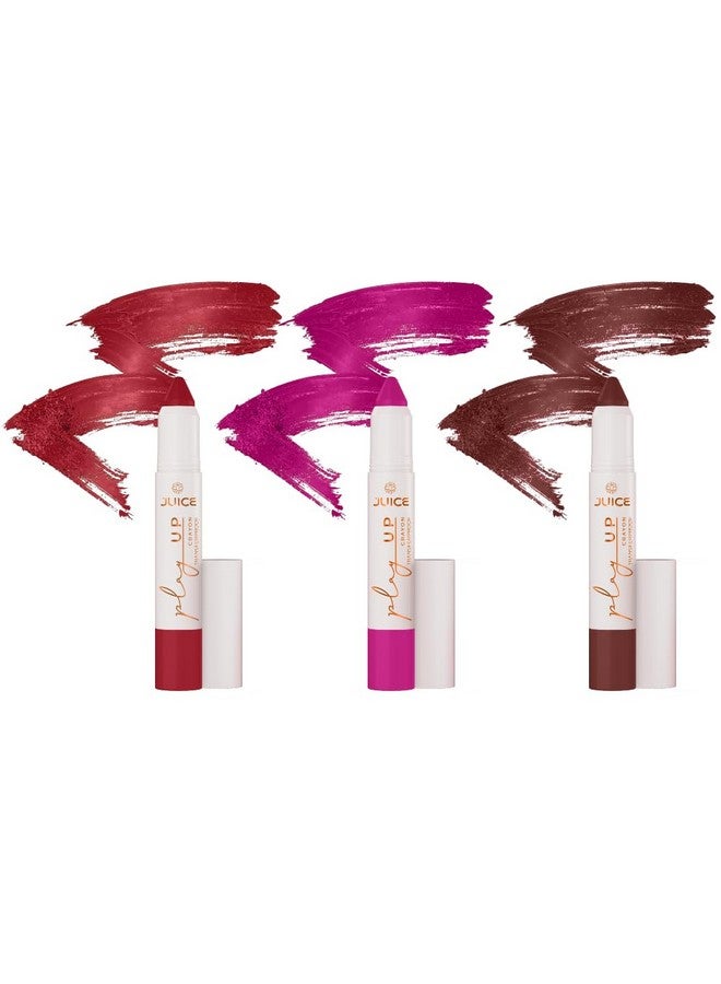 JUICE Play Up Lip Crayon-Play long games with transfer-proof rich color 3pc Combo Set(Hold My Latte-MCR04, Endless Petal-MCR07, Red-y Set Go-MCR08) - Image 1