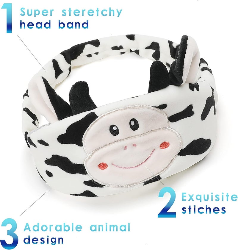 وسادة سفر للأطفال والكبار ، وسادة رقبة من الإسفنج الميموري للحيوان اللطيفة مع غطاء من الصوف الناعم ومجموعة قناع عين ، طقم وسادة سفر مع حقيبة منظم برباط ، قابل للغسل في الغسالة (بقرة) - Image 4