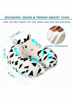 SYOSI Travel Pillow for Kids and Adults Cute Animal Memory Foam Neck Pillow with Soft Fleece Cover and Eye Mask Set Airplane Pillow Travel Kit with Drawstring Organizer Bag Machine Washable (Cow)  - Image 3