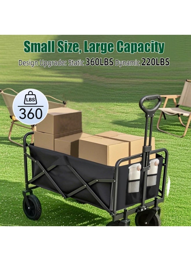 Anvanke Collapsible Wagon Cart 360 LBS 120L Heavy Duty With 360 Rotating Wheels Foldable Utility Trolley For Camping Beach Grocery Garden - Image 5