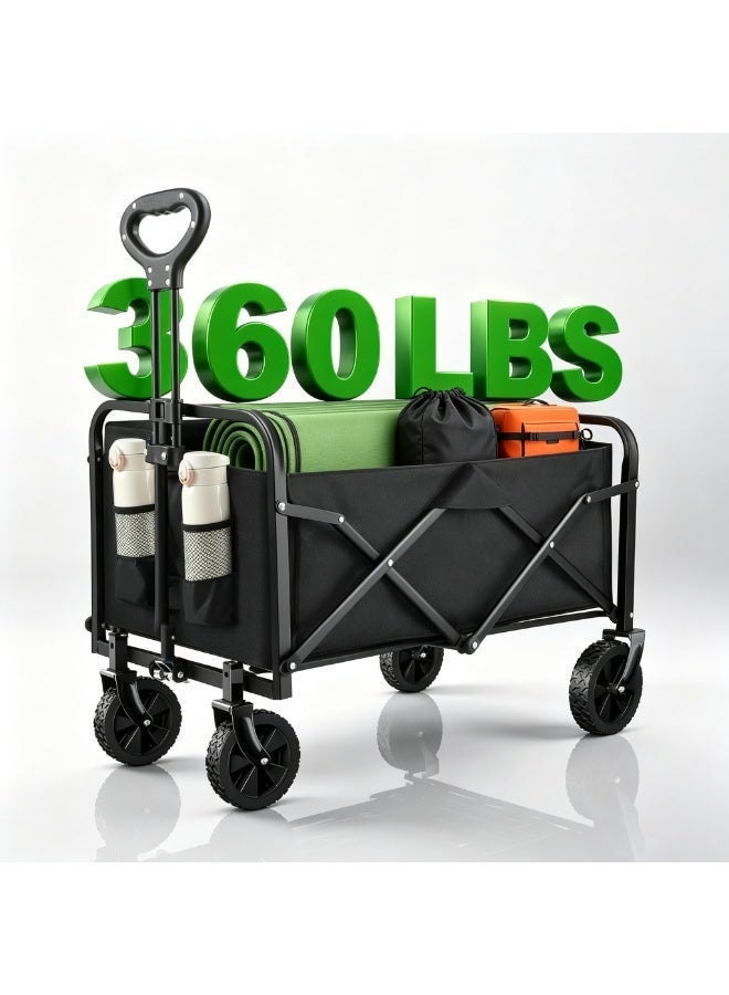 Anvanke Collapsible Wagon Cart 360 LBS 120L Heavy Duty With 360 Rotating Wheels Foldable Utility Trolley For Camping Beach Grocery Garden - Image 1