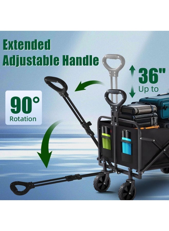 Anvanke Collapsible Wagon Cart 360 LBS 120L Heavy Duty With 360 Rotating Wheels Foldable Utility Trolley For Camping Beach Grocery Garden - Image 4
