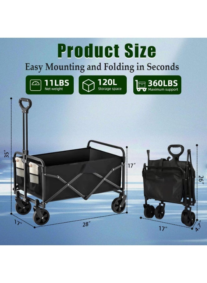 Anvanke Collapsible Wagon Cart 360 LBS 120L Heavy Duty With 360 Rotating Wheels Foldable Utility Trolley For Camping Beach Grocery Garden - Image 2
