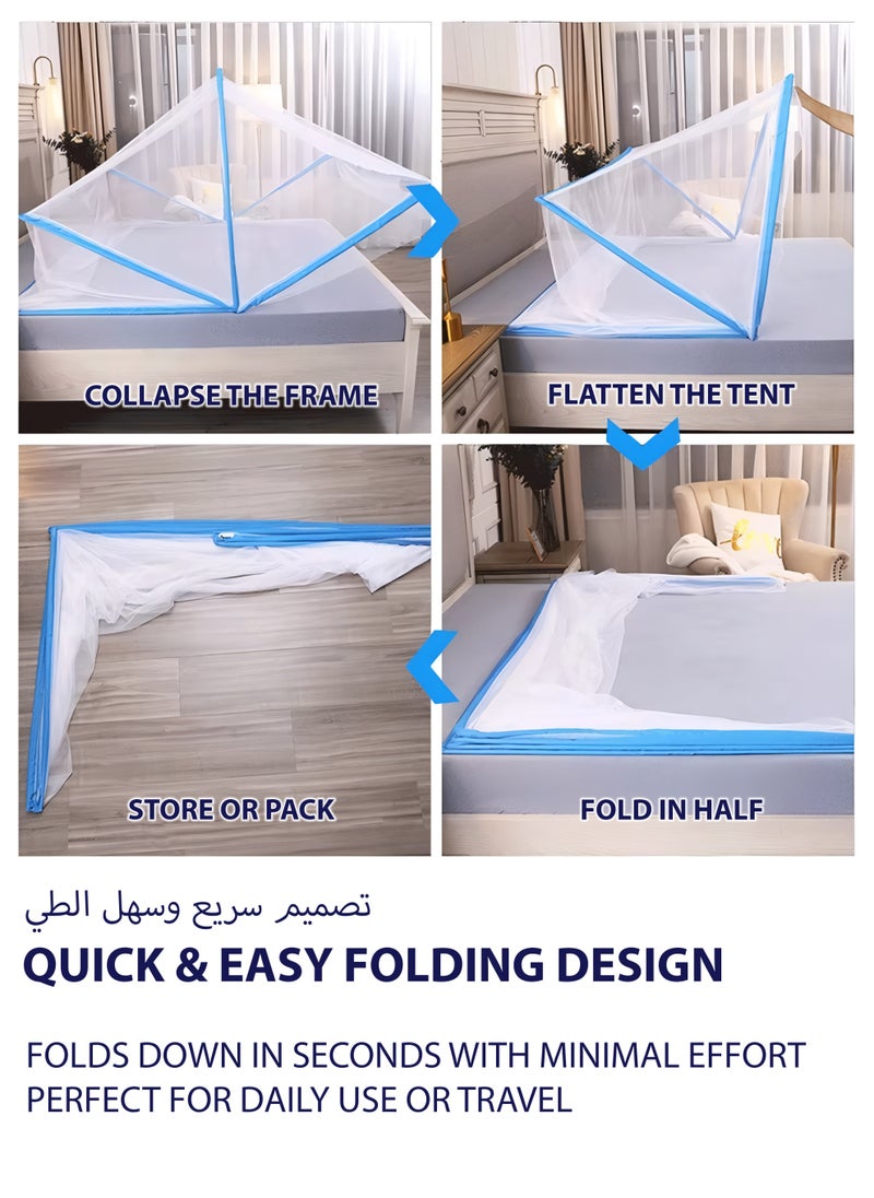 Foldable Pop-Up Mosquito Net Tent for Bed – 190x135x80cm – Double Size Portable Bottomless Machardoni Bed Canopy with Breathable Washable Anti-Mosquito Hexagonal Mesh and Fiberglass Tube Frame for Newborn Infants, Babies, Children and Adults Ideal Use for Home, Travel, Camping, School Dormitories, Indoor and Outdoor Use