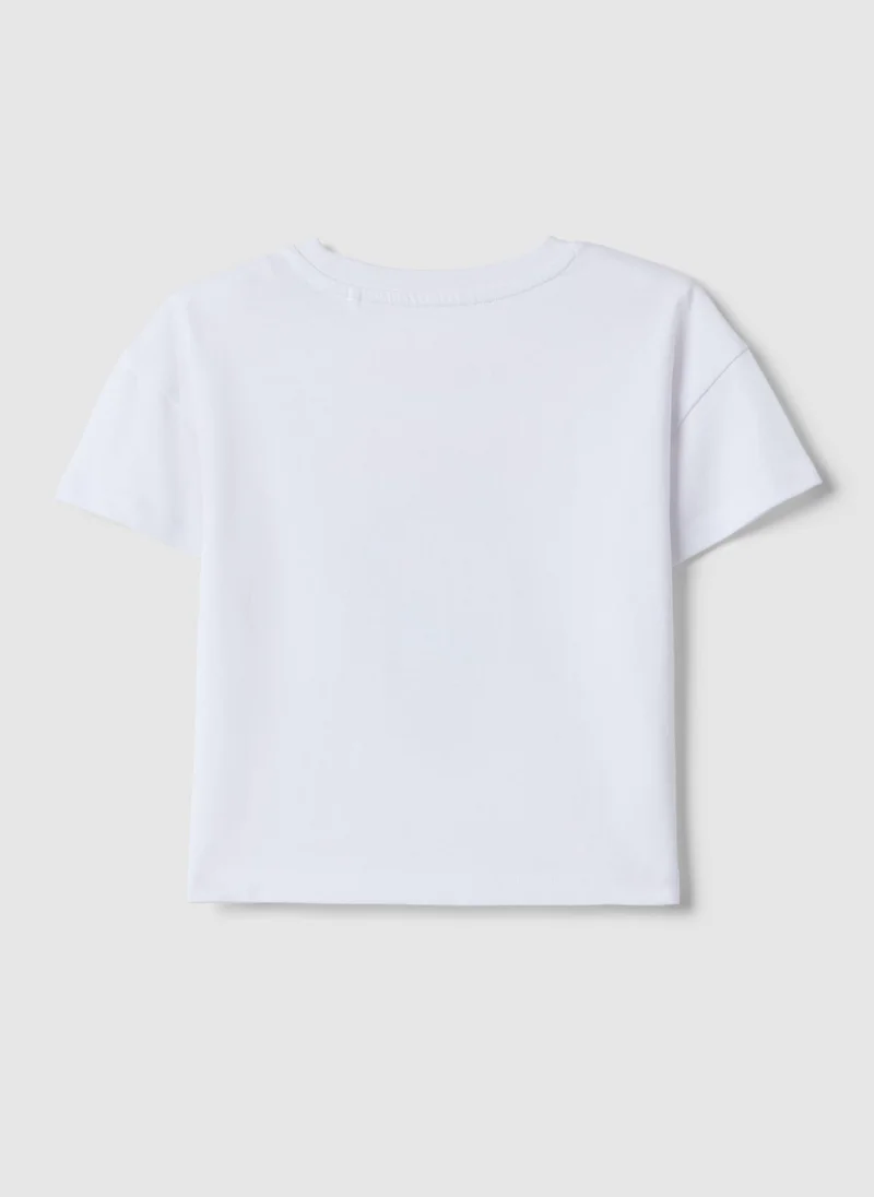 او في اس OVS White Pure Cotton Girls' T-Shirt Regular Fit With Ice Cream