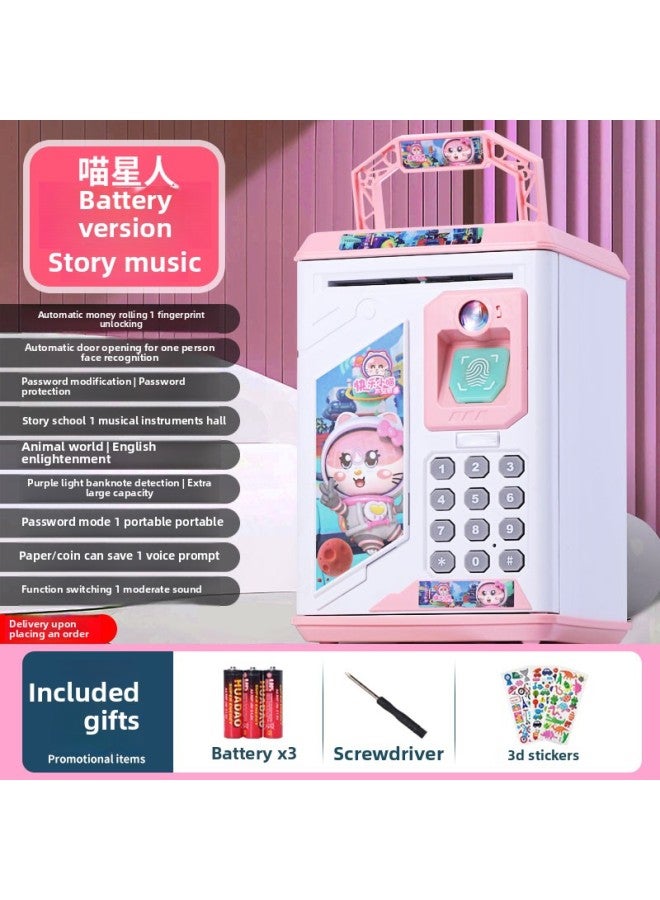 Children's Savings Piggy Bank 2024 Boys And Girls Password Box Large Capacity Can Be Stored For Boys Astronauts-Color:906 Pink Planet Cat—18 Major Function Face Recognition Automatic Door Opening—battery Version - Image 1