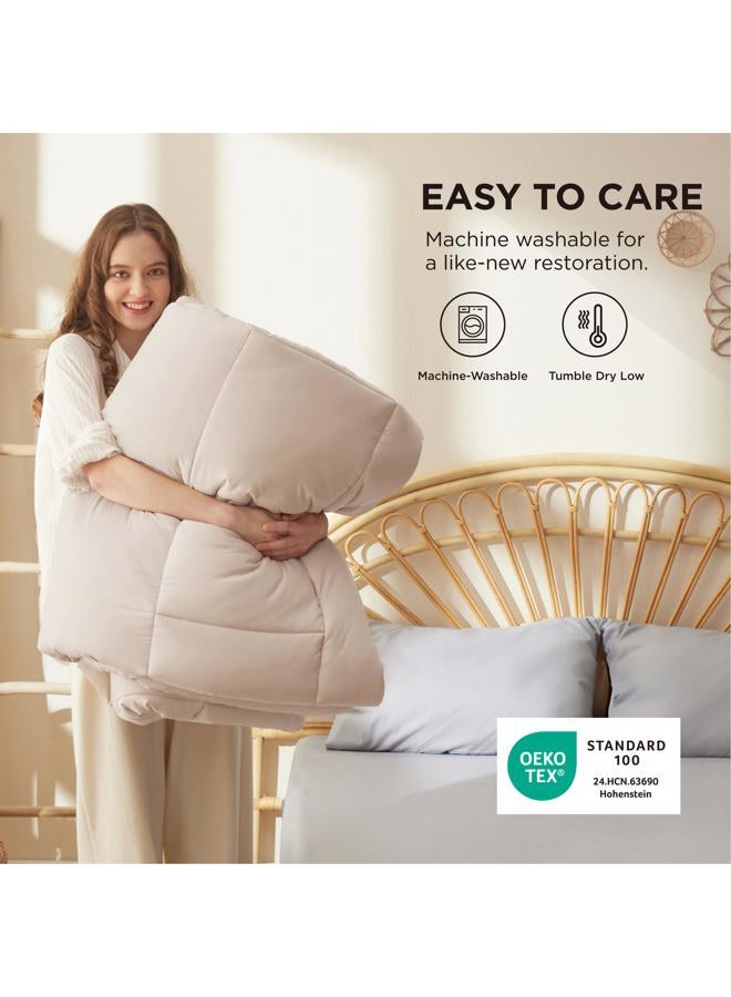 Bedsure Comforter Duvet Insert - Quilted Comforters Queen Size, All Season Duvet, Down Alternative Bedding Comforter with Tabs(Beige,Queen 88"x88") - Image 5