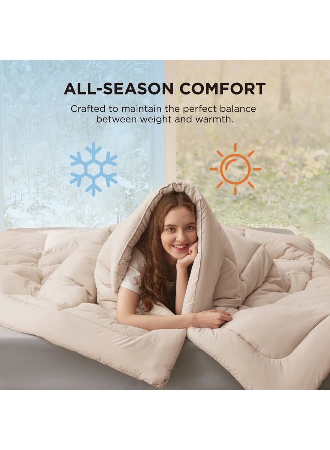 Bedsure Comforter Duvet Insert - Quilted Comforters Queen Size, All Season Duvet, Down Alternative Bedding Comforter with Tabs(Beige,Queen 88"x88") - Image 4