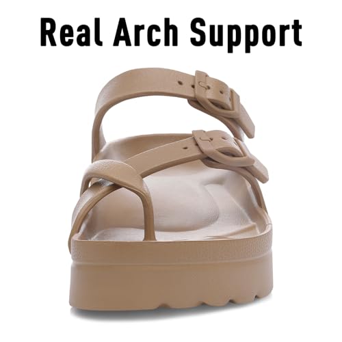 Goosecret Women's Platform Sandals with Arch Support Comfortable Foam Slides Summer Beach Sandals with Adjustable Buckle Brown, 39 - Image 4