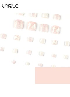 Unique 24Pcs Fake Nails, Press Nails, French foot Nails - Glitter Foot Armor - White Hear t-Shaped Foot Armor- Fake Nail Patch  - Image 2