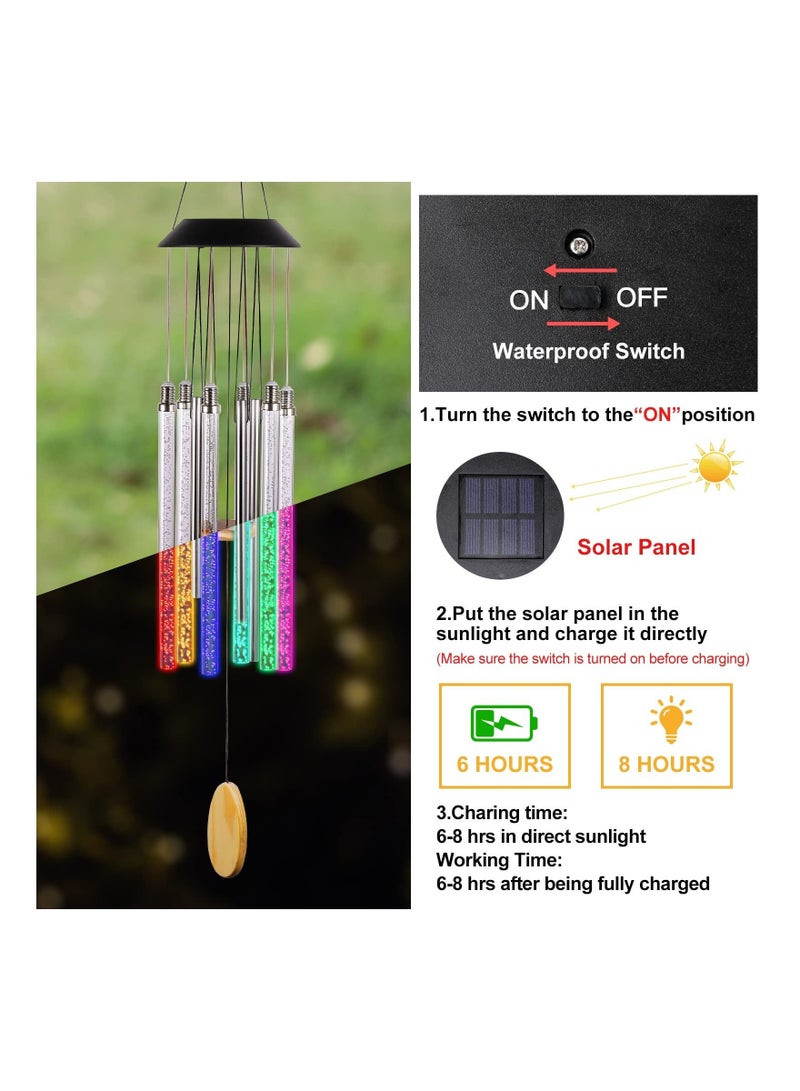 Captaintech Solar Wind Chimes for Outside 6 LED Tubes Color Changing Outdoor Clearance Unique Garden Decor Colorful Patio Waterproof Sunscreen Intelligent Optical Control Gifts for Her Him 3Inches Long - Image 4