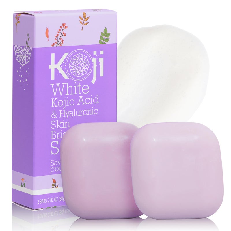 Koji White Kojic Acid & Hyaluronic Acid Skin Brightening Soap for Hydrating, Face Moisturizer, Skin Radiant, Cleansing Bar, Reduces the Appearance of Wrinkles with Vitamin E, Vegan, 2.82 Oz (2 Bars) - Image 1