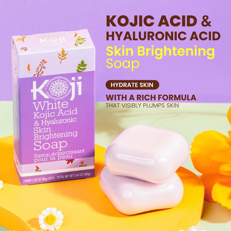 Koji White Kojic Acid & Hyaluronic Acid Skin Brightening Soap for Hydrating, Face Moisturizer, Skin Radiant, Cleansing Bar, Reduces the Appearance of Wrinkles with Vitamin E, Vegan, 2.82 Oz (2 Bars) - Image 2