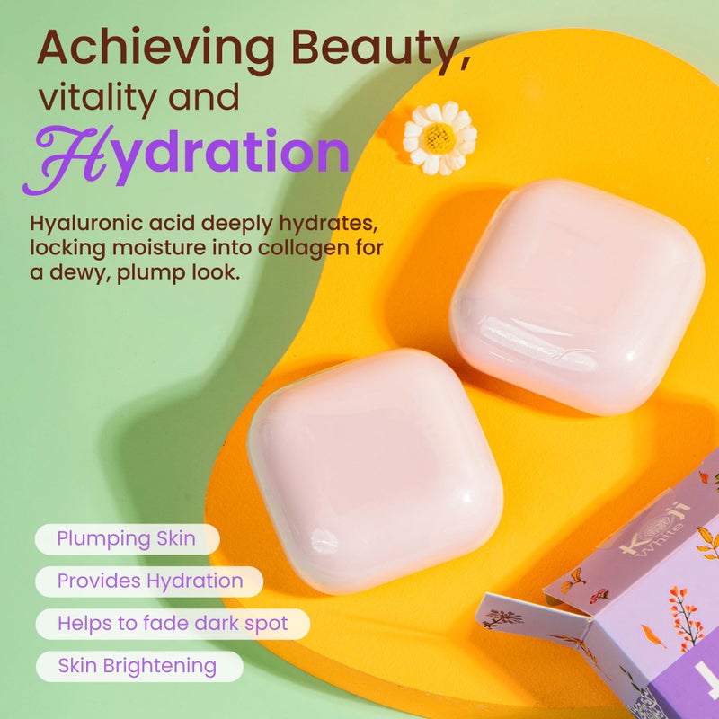 Koji White Kojic Acid & Hyaluronic Acid Skin Brightening Soap for Hydrating, Face Moisturizer, Skin Radiant, Cleansing Bar, Reduces the Appearance of Wrinkles with Vitamin E, Vegan, 2.82 Oz (2 Bars) - Image 3