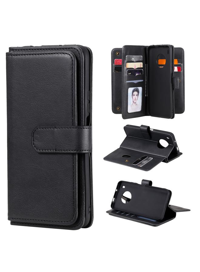 إيروريكس جراب لهاتف Huawei Y9a متعدد الوظائف بمشبك مغناطيسي نحاسي أفقي قابل للطي مصنوع من الجلد بلون سادة مع 10 فتحات للبطاقات ومحفظة وحامل وإطار للصور - Image 1