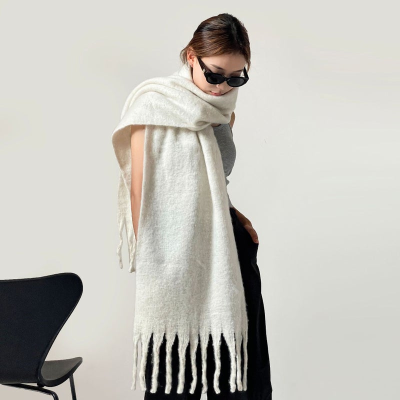 Vacuum Packed Mohair Scarf Wholesale Labeling and Delivery and White Scarf Shawl Autumn and Winter Pure Color Scarf - Image 1