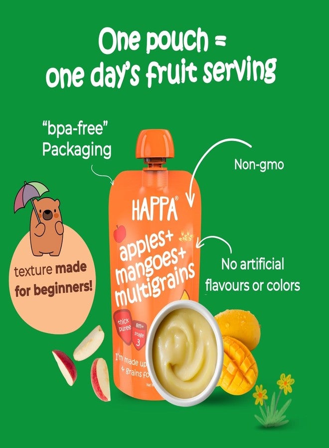 Happa Organic Baby Food Apple Mango Multigrain and Apple Oats Puree | 100% Fruits and Grains | No Added Sugar, No Milk Powder, No Preservatives | Stage 2 (6 Months+) | Ready to Eat | Free from Common Allergens | Pack of 4 (100g Each) - Image 4