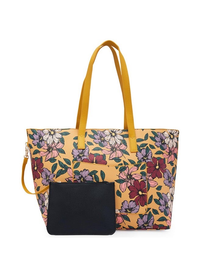 CAPRESE حقيبة كابريسي فانيسا الكبيرة | حقيبة يد أنيقة بطبعة زهور للنساء مع أحزمة قابلة للتعديل والفصل | حقيبة كتف، حقيبة مكتب واسعة مع جيب داخلي، حقيبة قابلة للفصل (صفراء) - Image 1