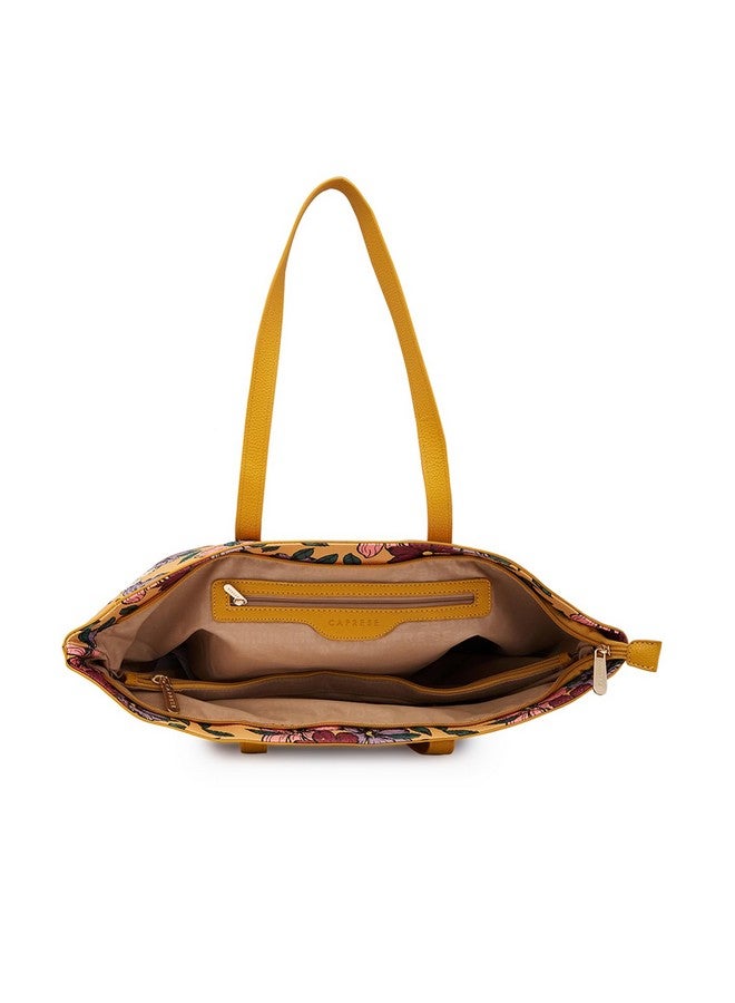 CAPRESE حقيبة كابريسي فانيسا الكبيرة | حقيبة يد أنيقة بطبعة زهور للنساء مع أحزمة قابلة للتعديل والفصل | حقيبة كتف، حقيبة مكتب واسعة مع جيب داخلي، حقيبة قابلة للفصل (صفراء) - Image 4