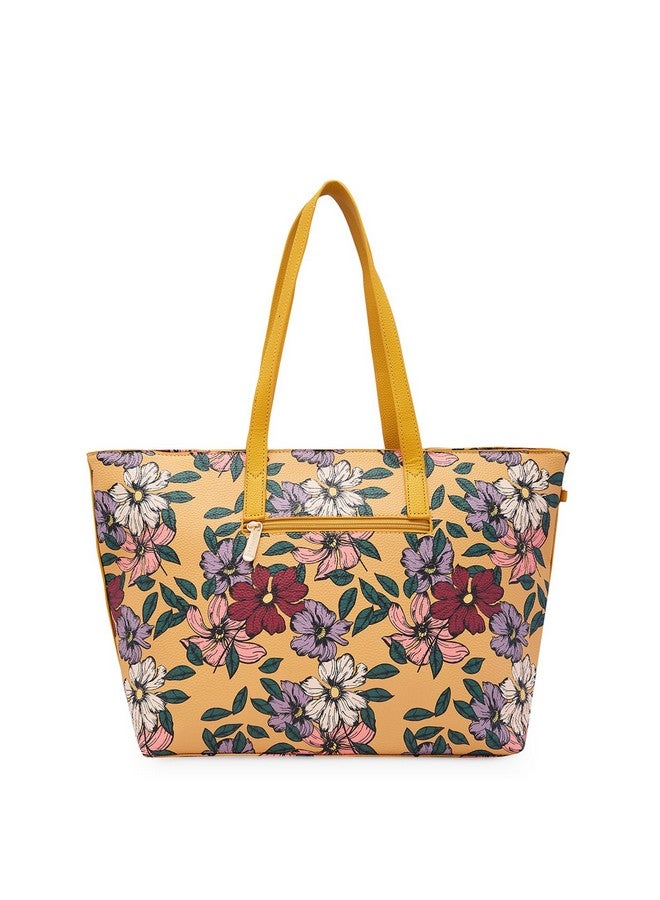 CAPRESE حقيبة كابريسي فانيسا الكبيرة | حقيبة يد أنيقة بطبعة زهور للنساء مع أحزمة قابلة للتعديل والفصل | حقيبة كتف، حقيبة مكتب واسعة مع جيب داخلي، حقيبة قابلة للفصل (صفراء) - Image 2