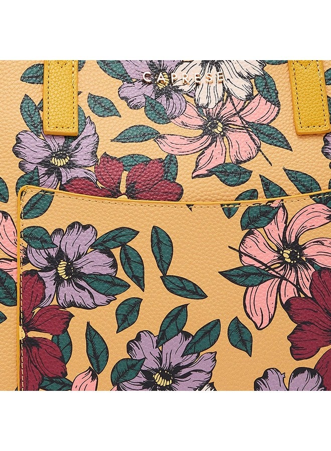 CAPRESE حقيبة كابريسي فانيسا الكبيرة | حقيبة يد أنيقة بطبعة زهور للنساء مع أحزمة قابلة للتعديل والفصل | حقيبة كتف، حقيبة مكتب واسعة مع جيب داخلي، حقيبة قابلة للفصل (صفراء) - Image 3