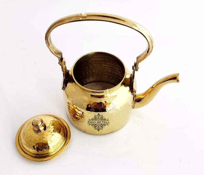 INDIAN ART VILLA Hammered Designer Brass Tea Kettle Pot Inside Tin Lining Serving Tea Coffee Tableware 550 ML Gold - Image 4