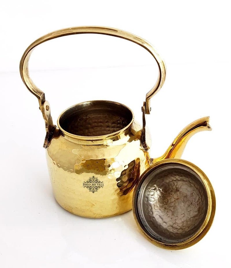 INDIAN ART VILLA Hammered Designer Brass Tea Kettle Pot Inside Tin Lining Serving Tea Coffee Tableware 550 ML Gold - Image 5