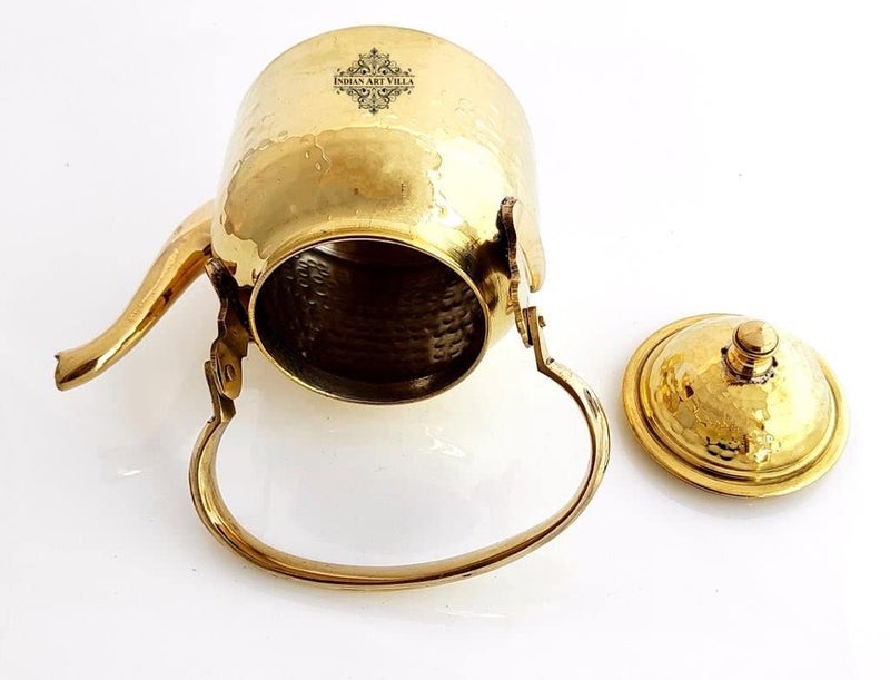 INDIAN ART VILLA Hammered Designer Brass Tea Kettle Pot Inside Tin Lining Serving Tea Coffee Tableware 550 ML Gold - Image 3